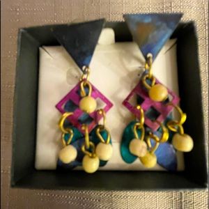 Dangling Earrings-Navy Blue, Teal, Purple, & Cream